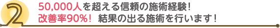 50,000人を超える信頼の施術経験!改善率90%! 結果の出る施術を行います!